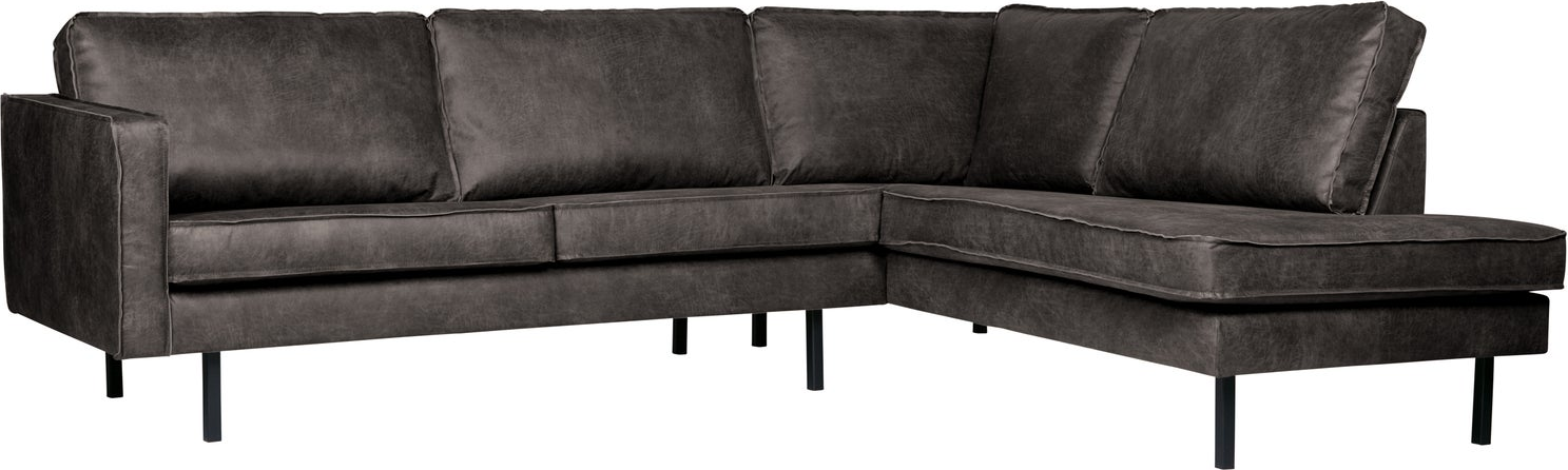 Loungesofa WOOOD Rodeo, hjørnesofa højre, genanvendt læder sort, 3 pers., chaiselong 213 cm