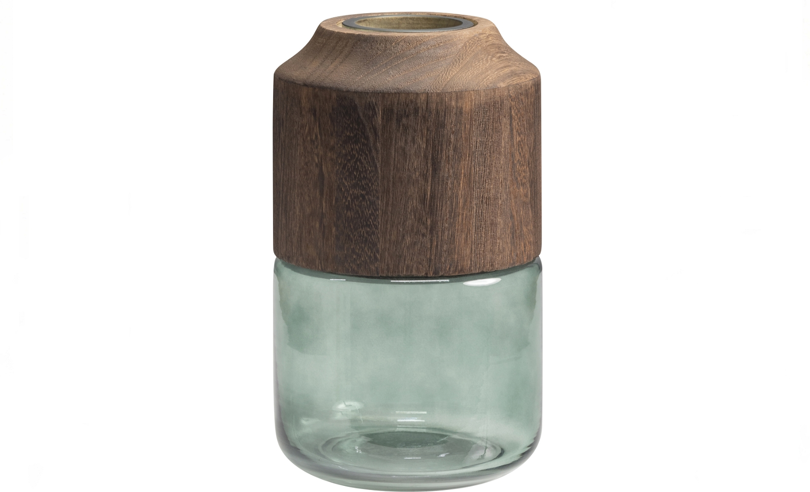 Vase WOOOD Exclusive Celeste i mundblæst glas med trætop Ø14 x H23 cm