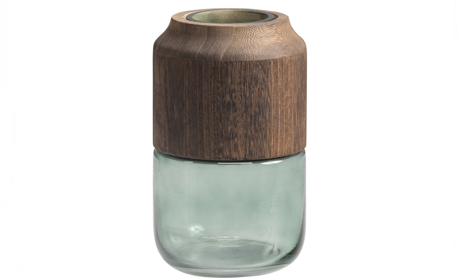 Vase WOOOD Exclusive Celeste dekorationsvase Ø16x28 cm i mundblæst glas & træ, blå-grøn