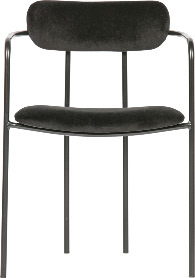 Spisebordsstol med armlæn WOOOD Exclusive Ivy, polstret sort fløjl på sort jernramme, stabelbar, H74ÃB50ÃD52 cm