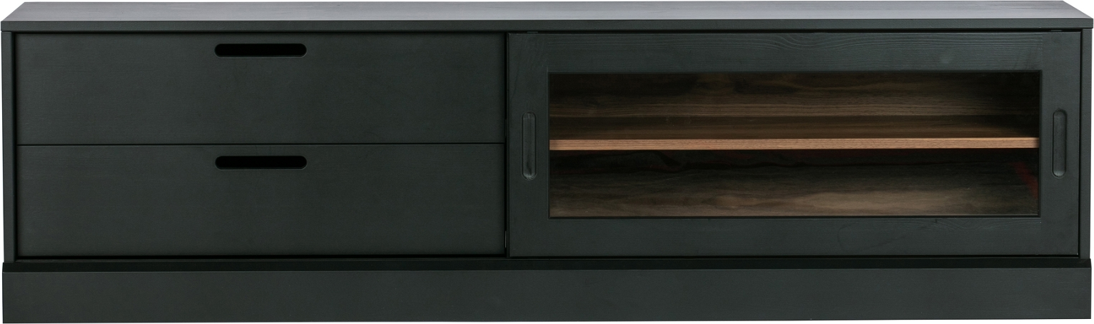Skænk WOOOD Exclusive James TV-bord i fyrretræ mat sort/natur 180x42x50 cm  -  2 skuffer & 2 rum med glaslåge
