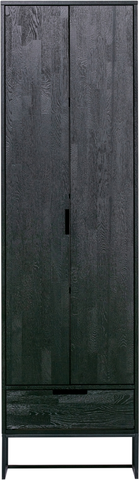 Højskab WOOOD Exclusive Silas i sort FSC-ask 210x60x36 cm  -  opbevaringsskab med 2 låger & skuffe