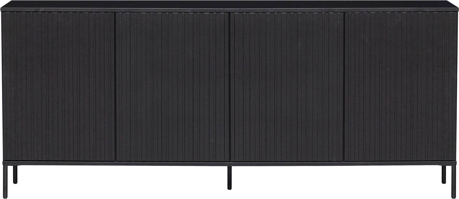 Skænk WOOOD Exclusive New Gravure  -  sort bejdset fyrretræ, H85ÃB200ÃD44 cm, 4 døre med tryk-åbne-system & justerbare hylder