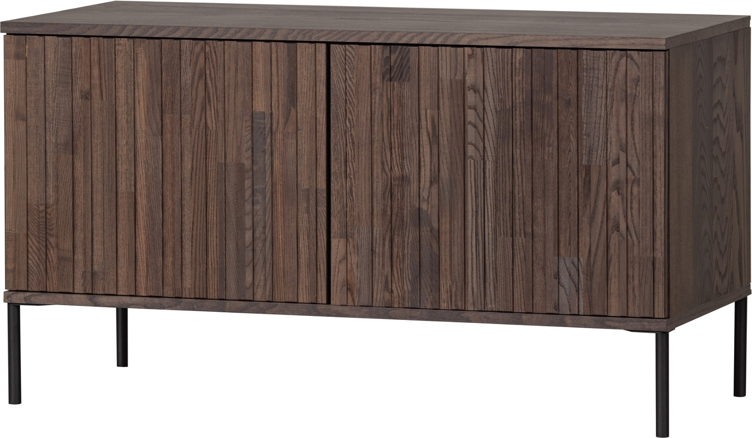 Skænk WOOOD Exclusive New Gravure i brun ask med lydløs tryk-åbning, grafisk overflade & sort metalbase W100ÃD44ÃH56 cm