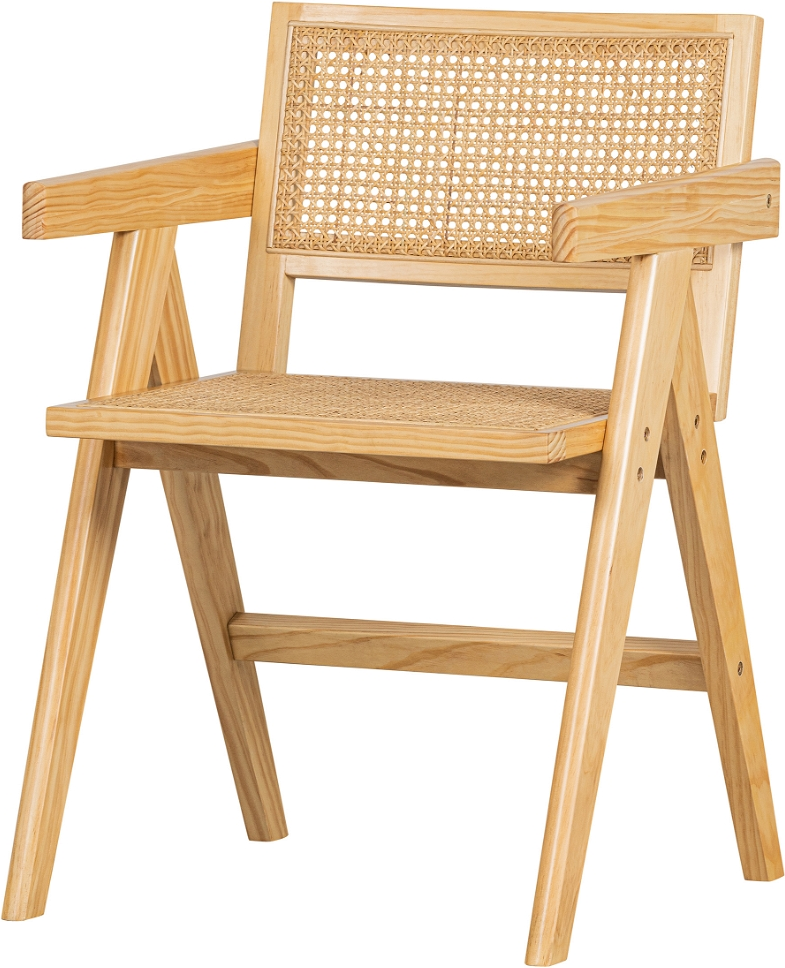 Spisebordsstol med armlæn WOOOD Exclusive Gunn natur  -  FSC-certificeret fyrretræ og rattan, boheme Japandi H80ÃB54ÃL54 cm
