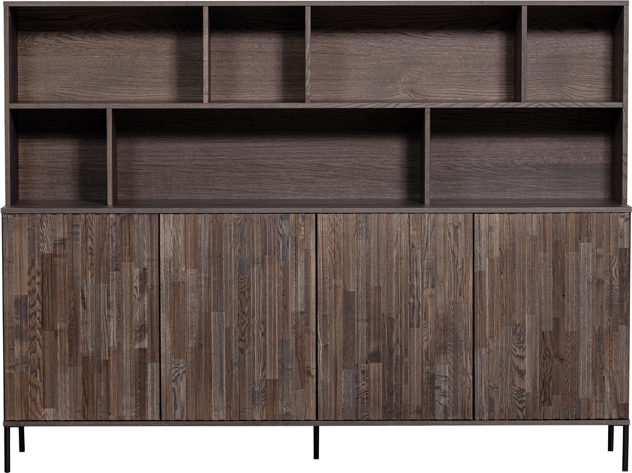 Highboard WOOOD Exclusive New Gravure i brun ask med præget døre og sorte metalben  -  H150ÃB200ÃD44 cm