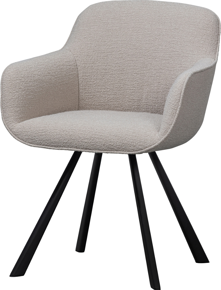 Spisebordsstol WOOOD Exclusive Juno sand bouclé med armlæn  -  H79 x B58 x D58 cm