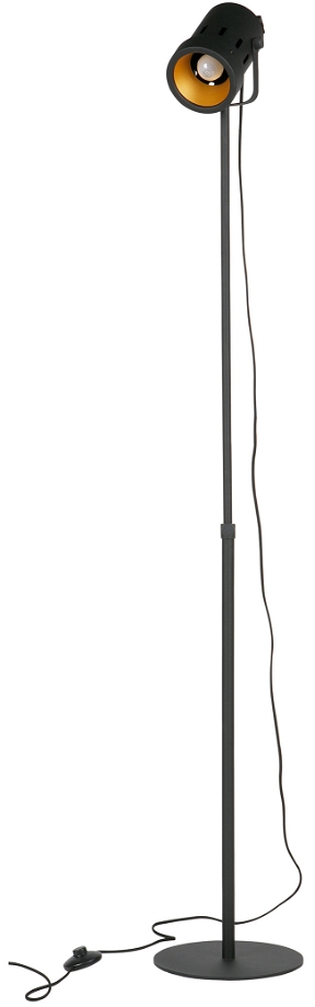 Gulvlampe WOOOD Exclusive Bente  -  sort metal med guldfarvet skærm, højde 92-162 cm