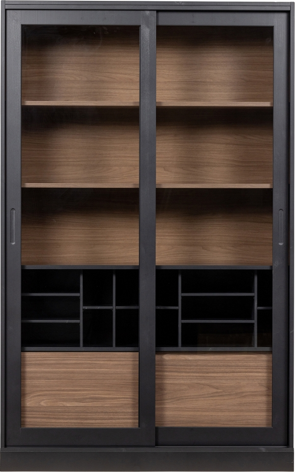 Vitrineskab WOOOD Exclusive James  -  FSC-certificeret fyrretræ glasvitrine, sort/natur 200x125x47 cm