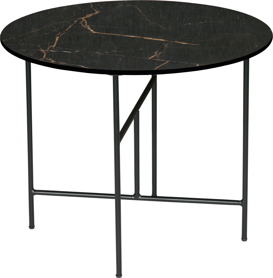 Sofabord WOOOD Exclusive Vida, sort porcelæn marmorlook med foldbar metalbase Ø60 x H48 cm