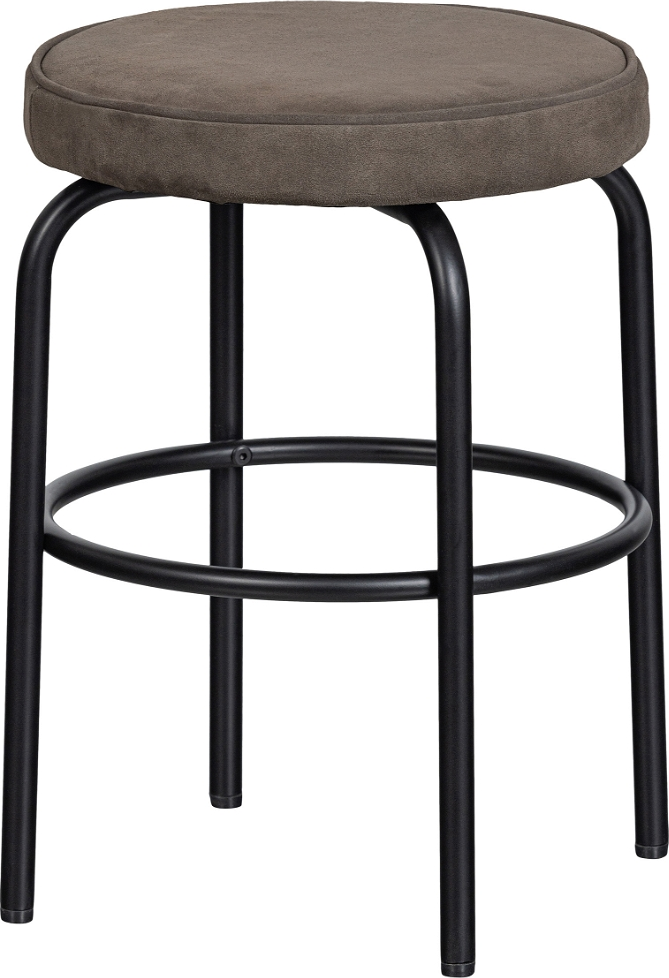 Taburet/skammel WOOOD Exclusive Tris  -  Sort/Brun mikrofiberlæder, metalstel Ø38 x H45 cm