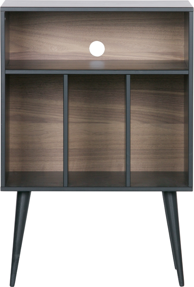 Vitrineskab WOOOD Exclusive James sort/natur  -  LP-opbevaring & forstærker-sektion, 83Ã60Ã44 cm
