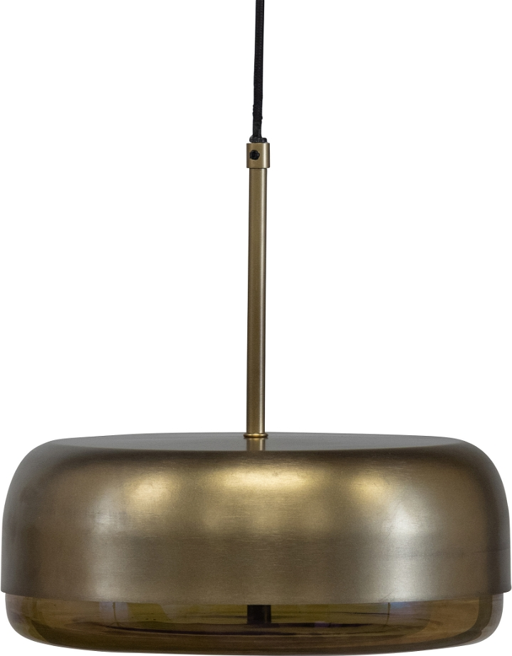 Pendellampe WOOOD Exclusive Safa  -  antik messing/sort med brun glas, Ø33xH34 cm