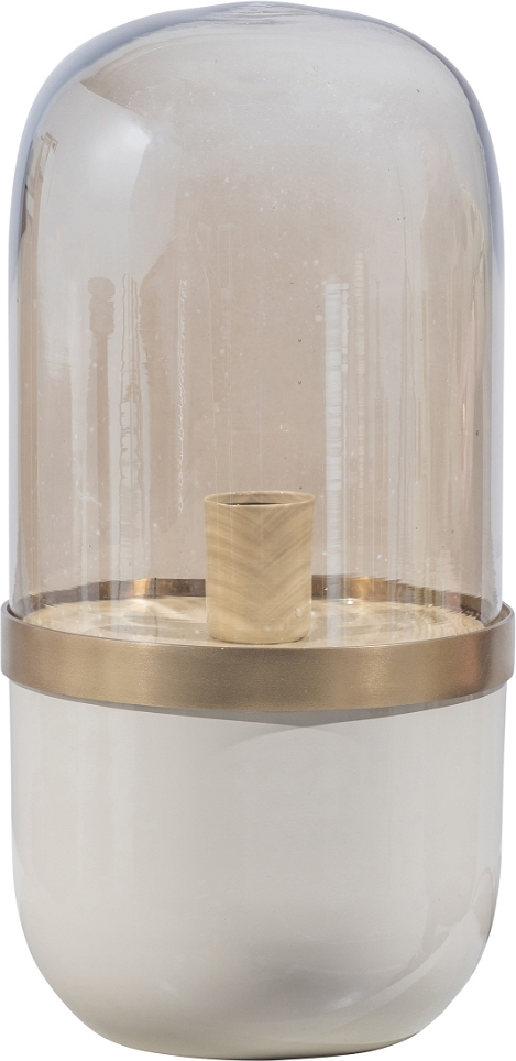 Bordlampe WOOOD Exclusive Flora, metal/glas, mat hvid med gulddetaljer, Ø20 x H43 cm