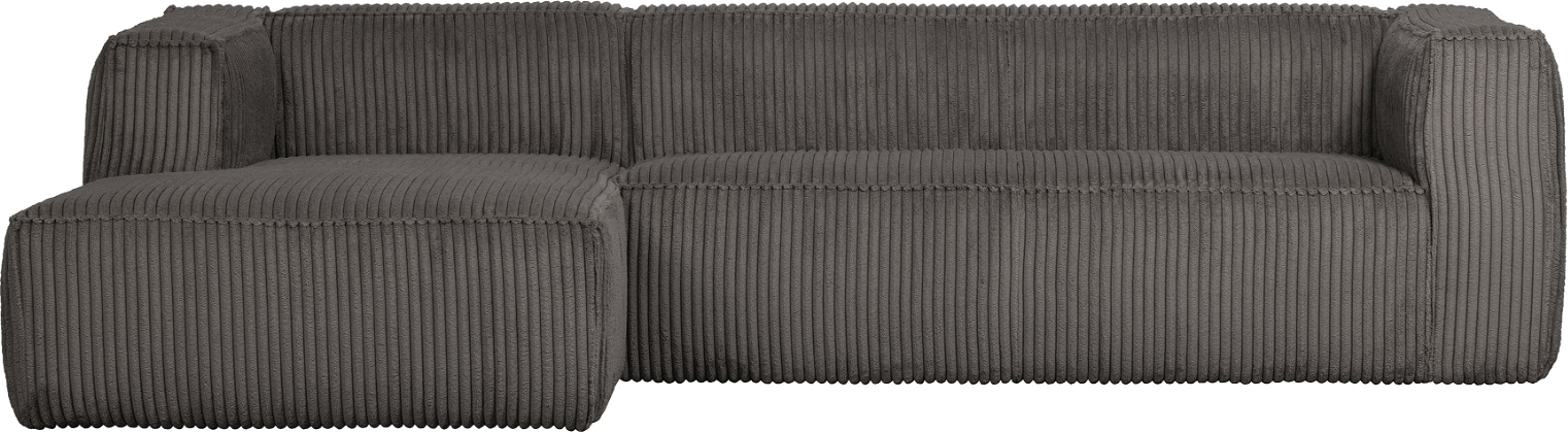 Hjørnesofa venstrevendt WOOOD Exclusive Bean, mørkegrå Split Rib-fløjl, 73x305x175 cm