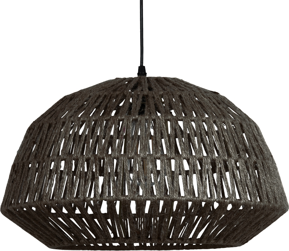 Pendelampe WOOOD Exclusive Kace, sort flettet jute Ø45 cm  -  geometrisk mønster