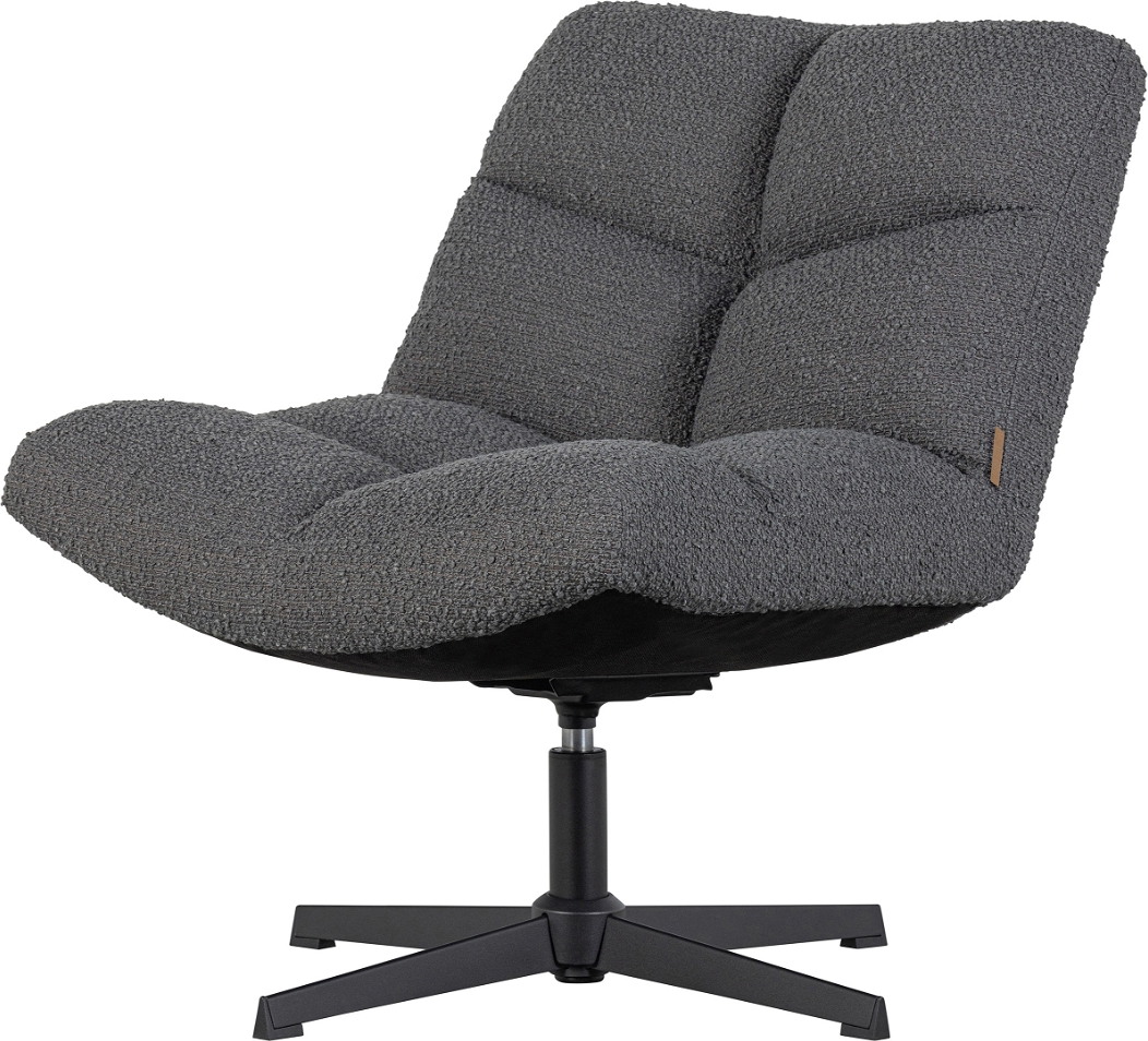 Lænestol WOOOD Exclusive Vinny drejestol i grå bouclé med robust metalbase og 360 drejefunktion  -  80x75 cm