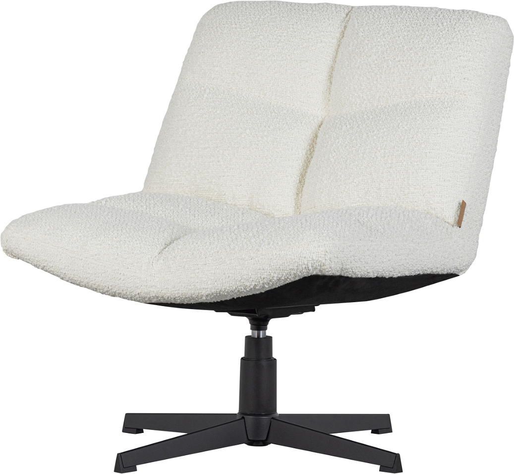 Lænestol WOOOD Exclusive Vinny drejestol, hvid bouclé, sort metalbase, 100% polyester, H80ÃB75ÃD75 cm