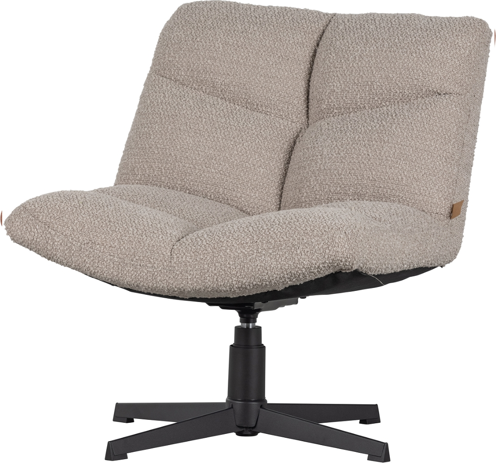 Lænestol WOOOD Exclusive Vinny sandfarvet bouclé-drejestol med sort metalbase H80 x B75 x D75 cm