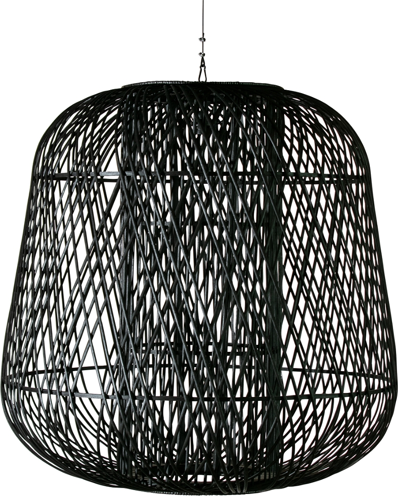Pendellampe WOOOD Exclusive Moza bambus sort  -  loftslampe med åben, flettet struktur