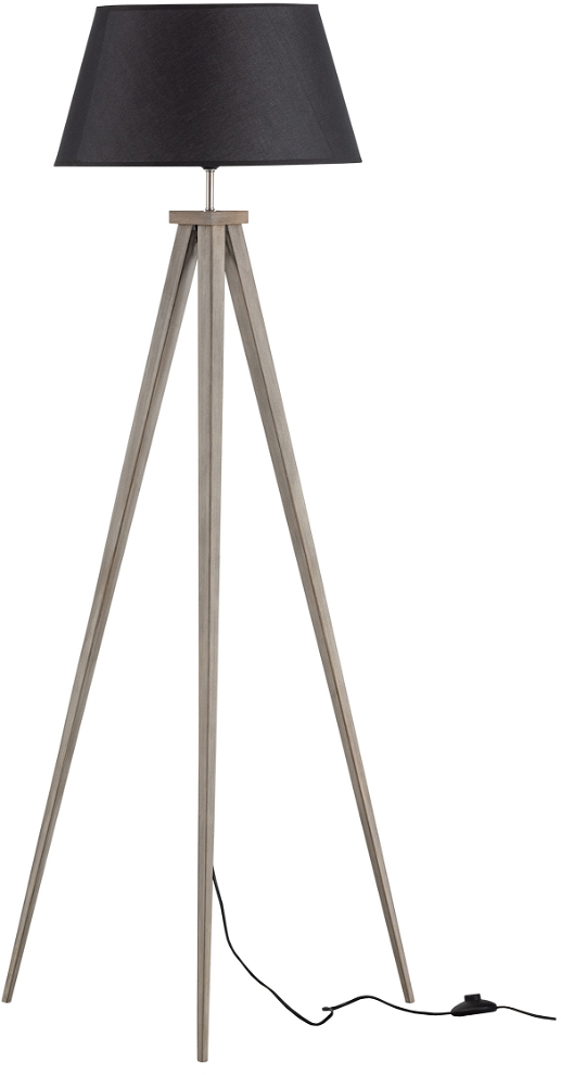 Gulvlampe WOOOD Exclusive Omar  -  sort bæredygtig bambus tripod-lampe med teknisk bomuldsskærm, H153 Ø60 cm, E27