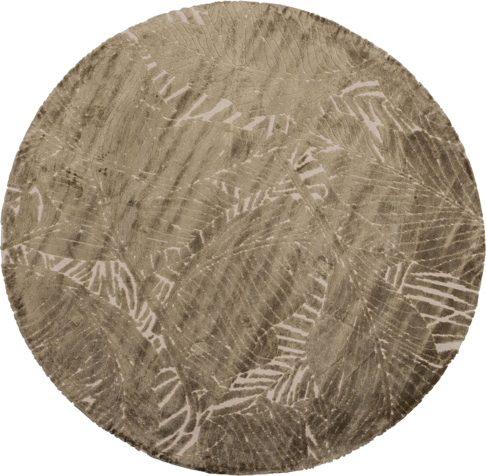 Gulvtæppe WOOOD Exclusive Naya rundt Ø200 cm beige med botanisk mønster  -  viskose/polyester