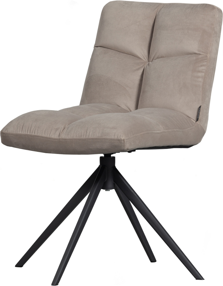 Spisebordsstol  -  WOOOD Exclusive Vinny, sandfarvet velour, drejefod, slank metalbase, H80ÃB48ÃD45 cm