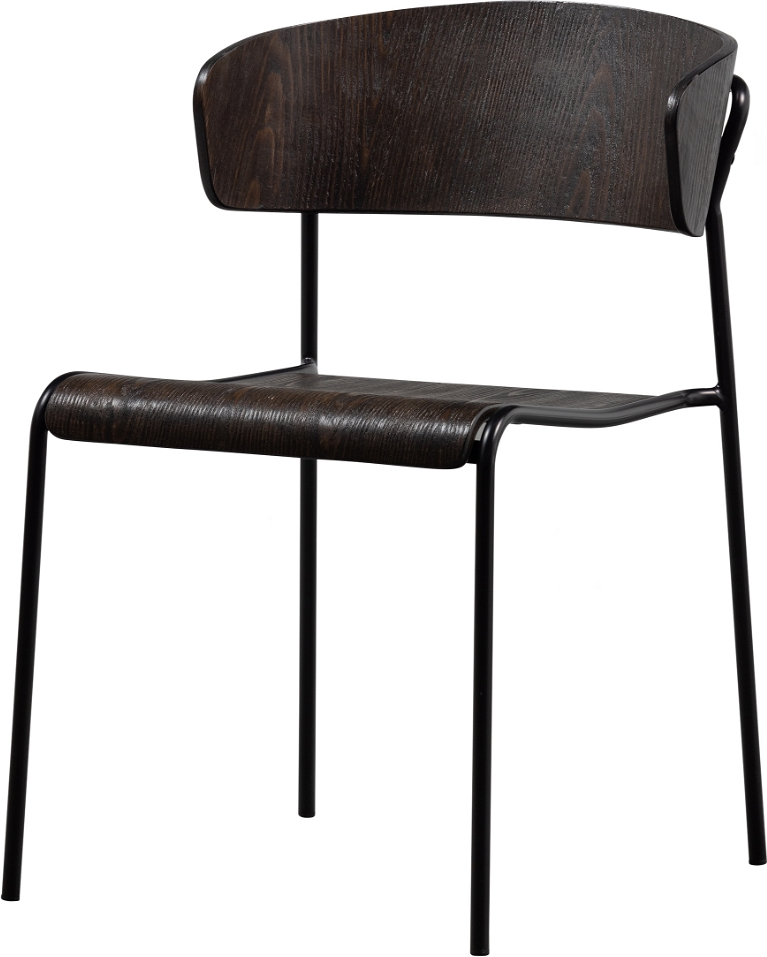 Spisebordsstol WOOOD Exclusive Ciro stabelbar  -  sort metalramme & brun MDF | H76xB50xD56 cm