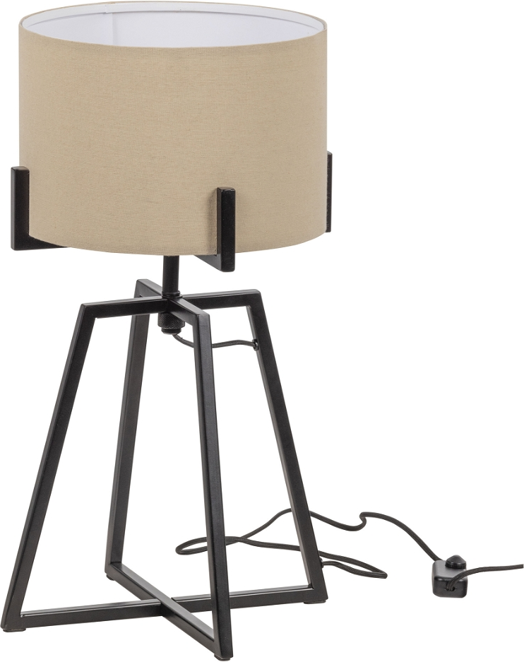 Bordlampe WOOOD Exclusive Holly Ø35xH60 cm, mat sort metalramme, natur bomuld-terylen lampeskærm