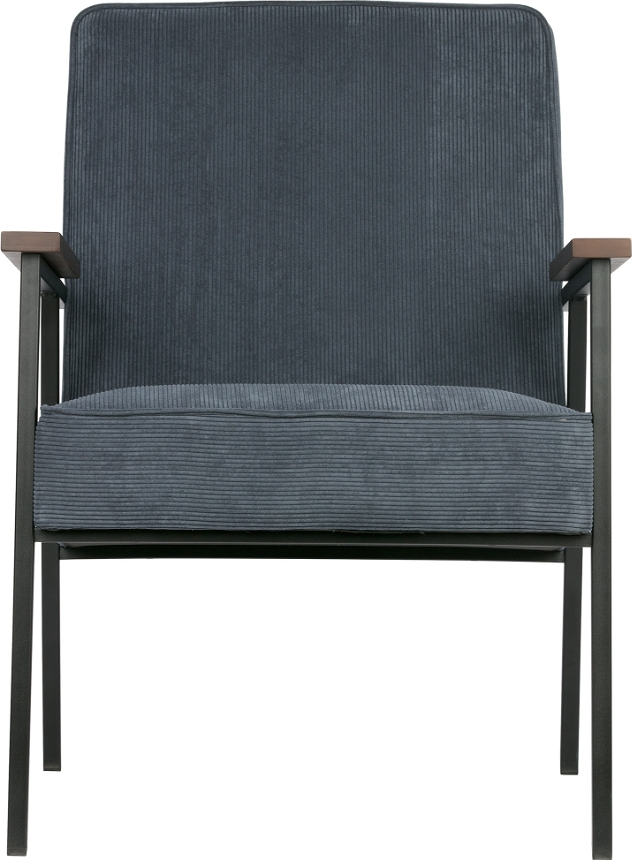 Lænestol WOOOD Sally stålblå ribbet polyesterstof H87xB65xD82 cm