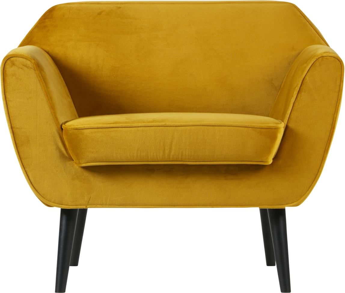Loungestol WOOOD Rocco fløjlsstol Jarra-velour gul med sorte ben H75xB81xL92 cm