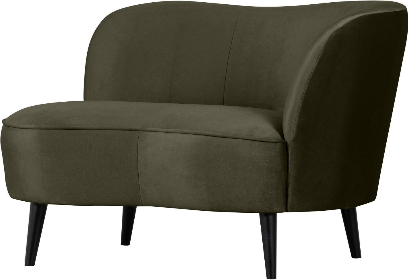 Loungesofa WOOOD Sara Right i mørkegrøn polyester med slanke sorte ben H71ÃB81ÃL112 cm