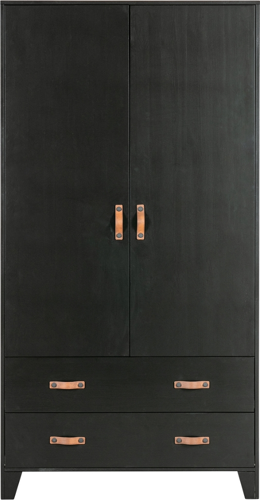 Klædeskab WOOOD Dian i mat sort fyrretræ 180x94x40 cm