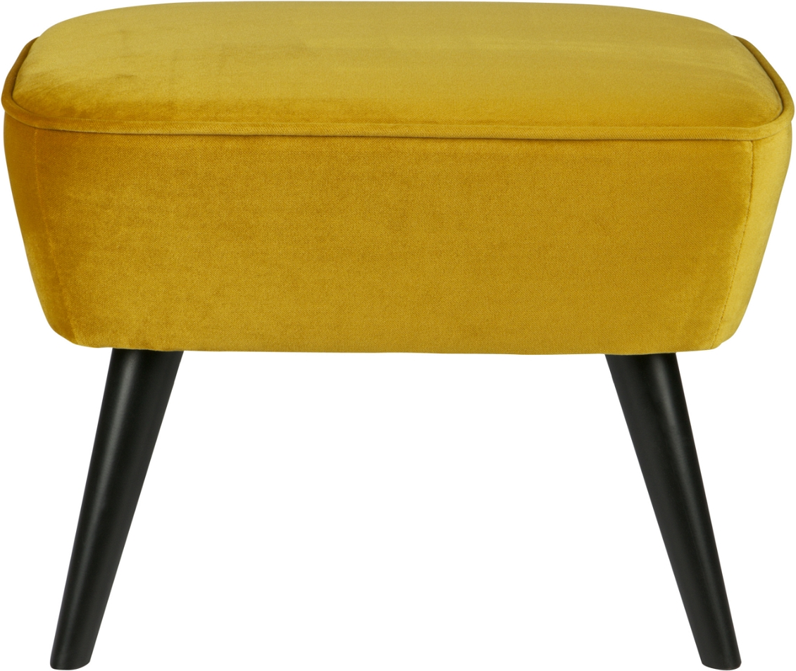 Fodskammel WOOOD Sara  -  okkergul fløjlsblød polyester, H41ÃL56ÃB36 cm