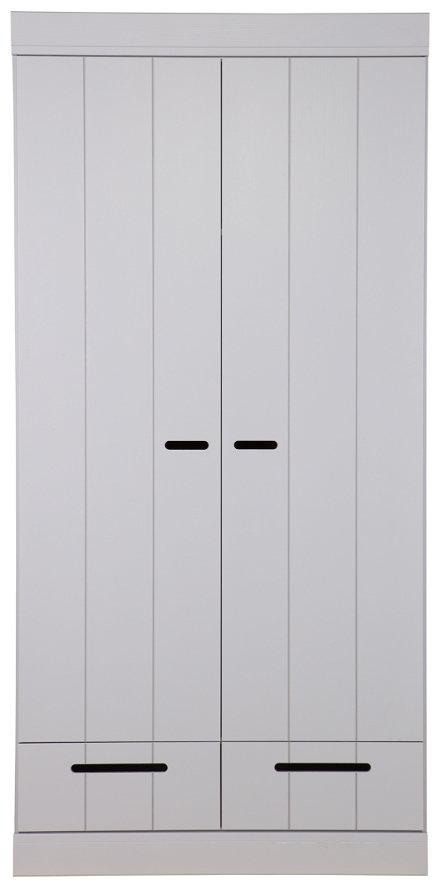 Klædeskab WOOOD Connect 2-dørs 2-skuffer grå massivt fyrretræ H195 x B94 x D53 cm garderobeskab