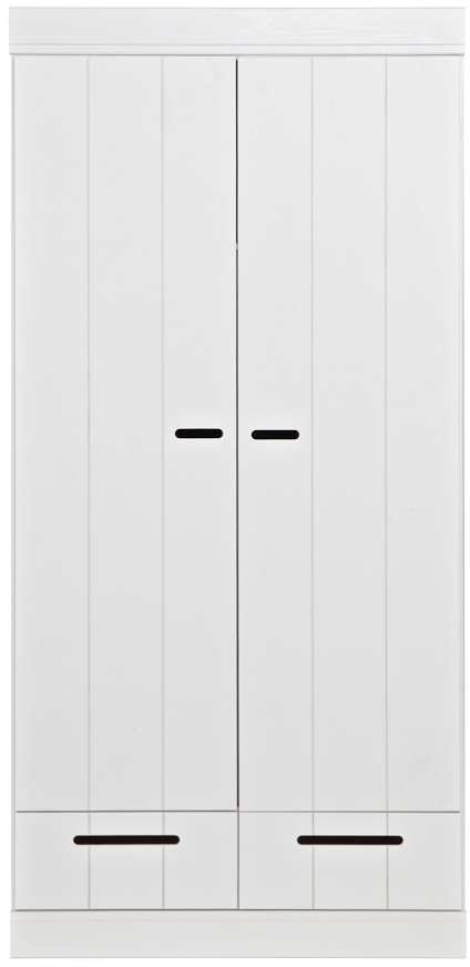 Klædeskab WOOOD Connect, 2 døre & 2 skuffer, massivt fyrretræ, hvid, H195ÃB94ÃD53 cm