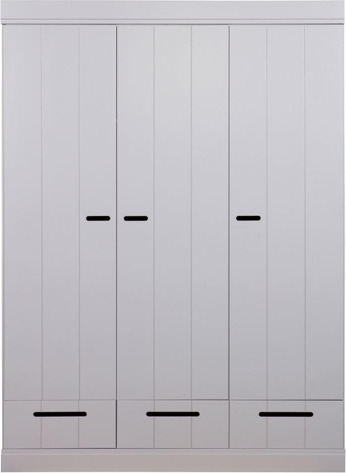 Klædeskab garderobeskab WOOOD Connect 3 døre 3 skuffer grå betongrå 195x140x53 cm