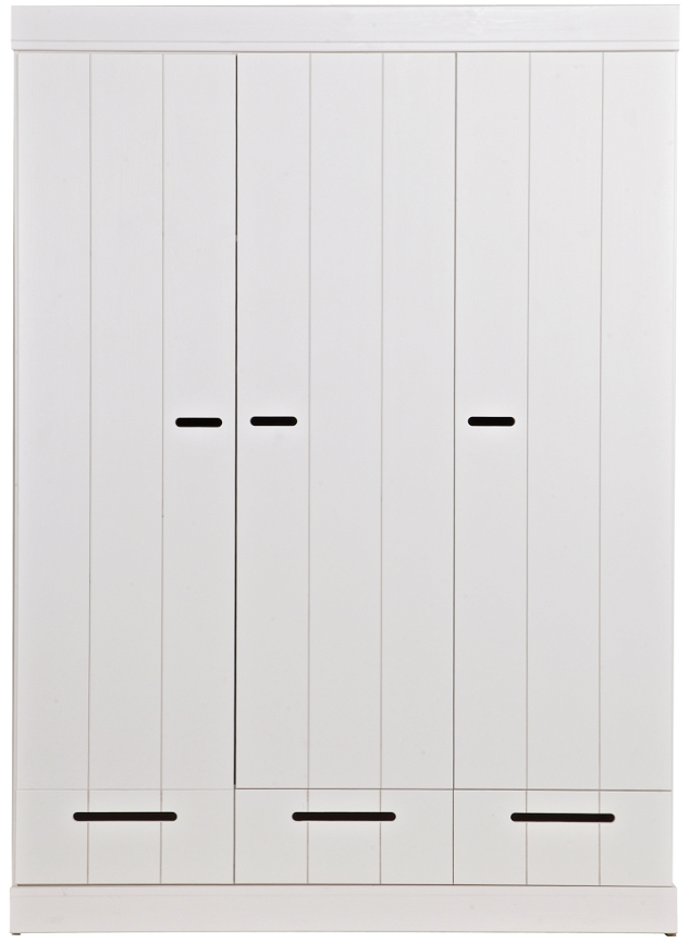 WOOOD Connect klædeskab med 3 låger og 3 skuffer i massivt fyrretræ, hvid H195ÃB140ÃD53 cm