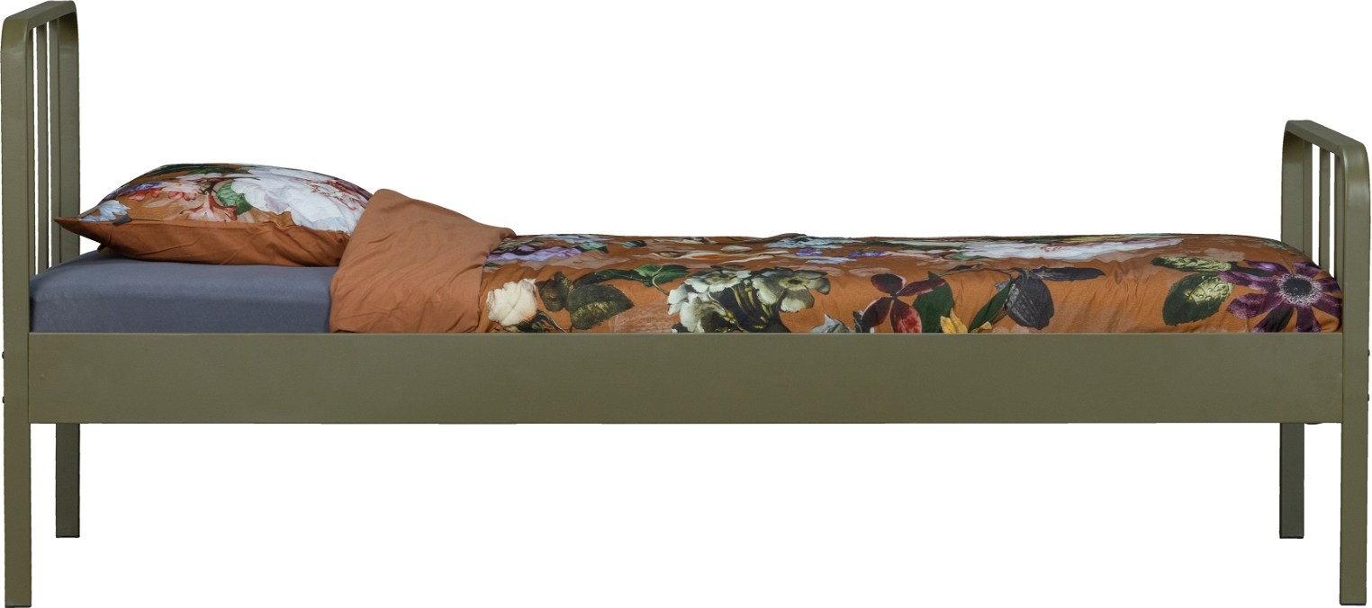 Juniorseng WOOOD Mees  -  Robust armygrøn stålramme børneseng 90x200 cm