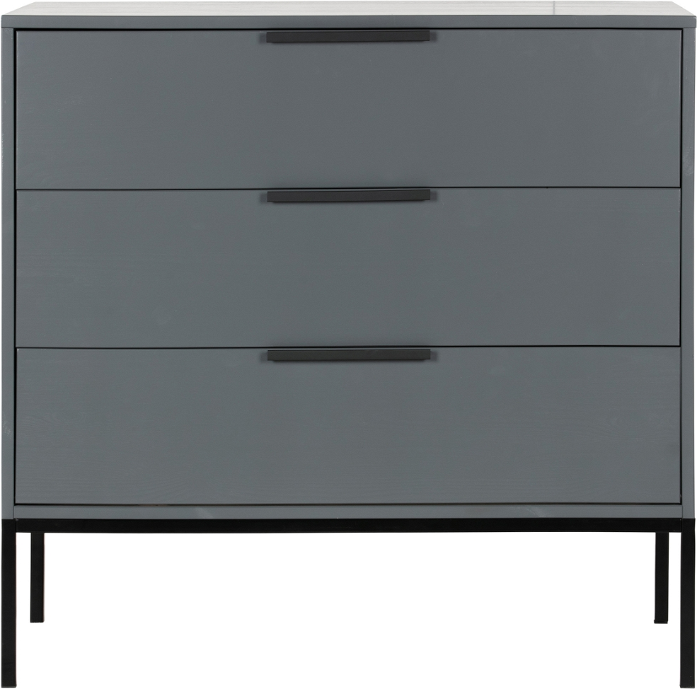 Kommode WOOOD Adam  -  FSC-certificeret massivt fyrretræ, grå med sort stålbase, H93ÃB94ÃD52 cm