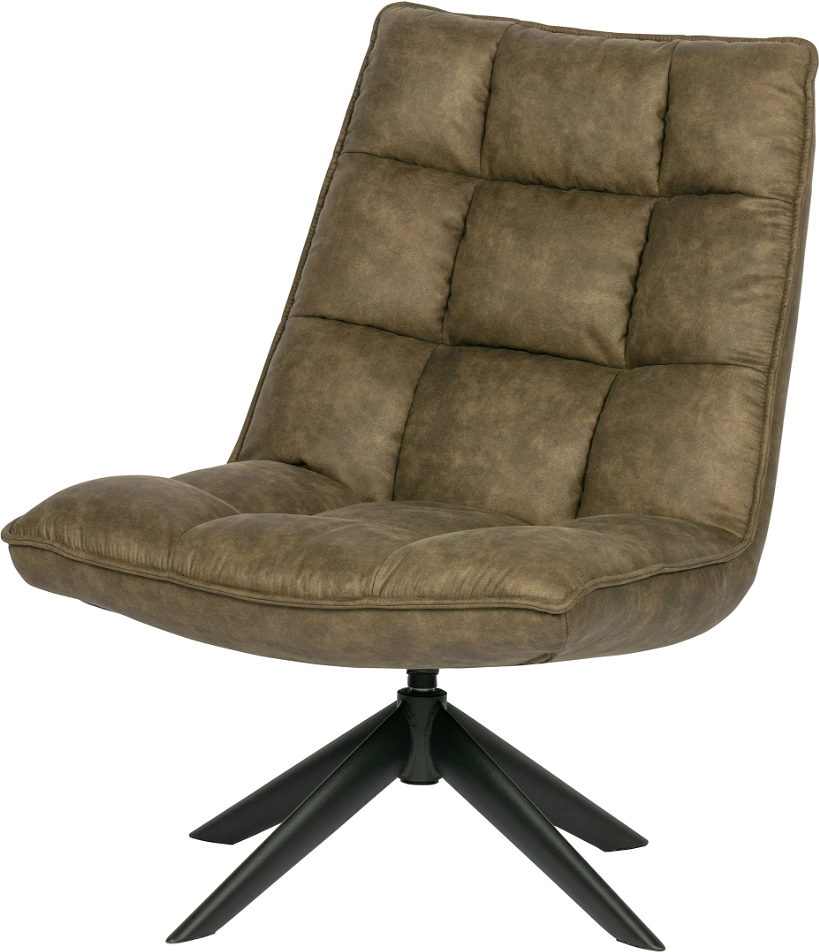 Loungestol WOOOD Jouke drejestol  -  grøn polyester lænestol med sort metalbase