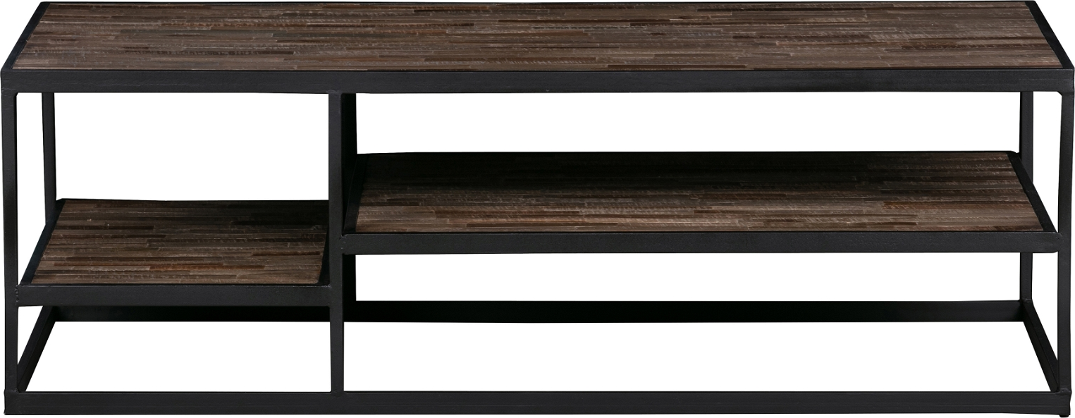 Sofabord WOOOD Vic, genbrugsteak & sort jernbase, 120Ã60Ã40 cm