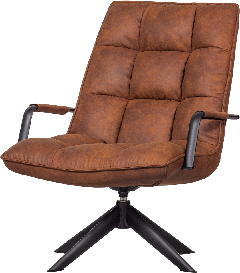 Loungestol WOOOD Jouke lysebrun PU-læder, drejefunktion, sort pulverlakeret stel, H97ÃB69ÃL77 cm