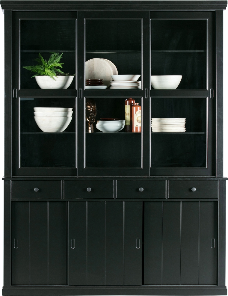 Vitrineskab WOOOD Lagos i sort FSC-fyrretræ, H214ÃB48ÃL166 cm