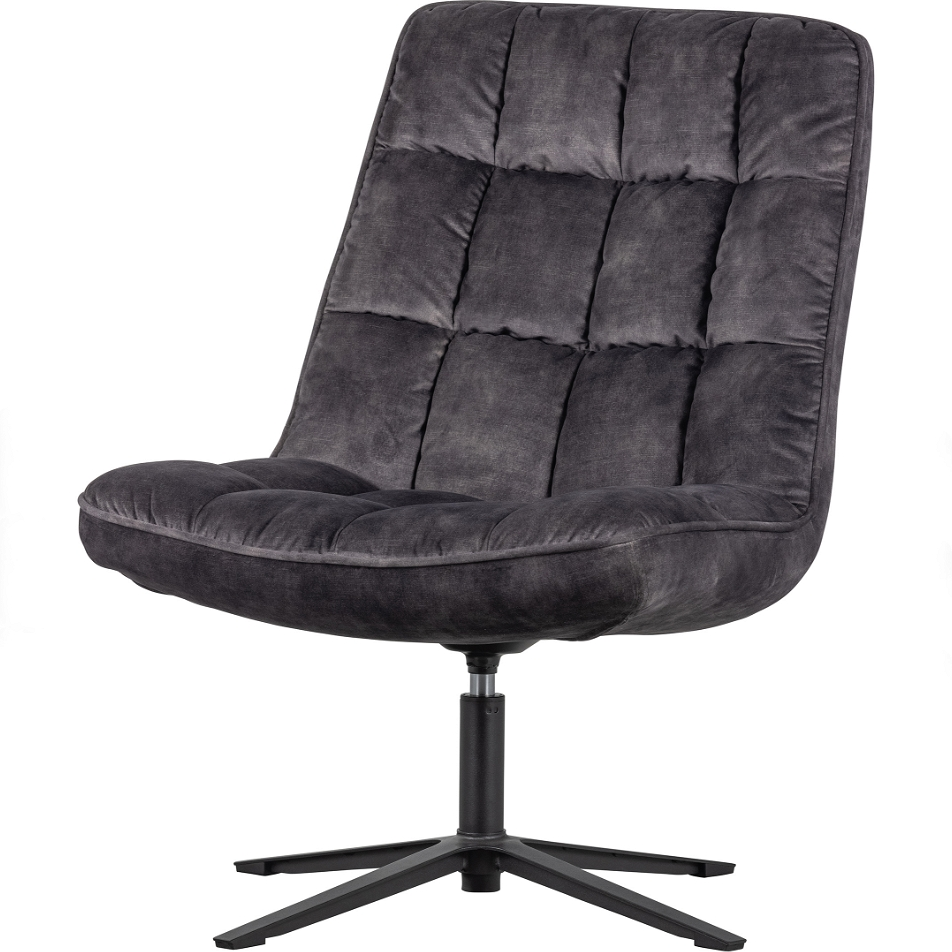 Loungestol WOOOD Job  -  sort fløjl, drejelig metalbase, H101ÃB70ÃD85 cm