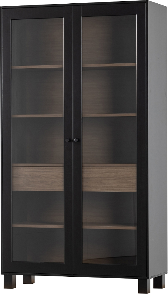 Vitrineskab WOOOD Goos i mat sort og varm valnødsfiner H200ÃB110ÃD44 cm  -  5 hylder & skjult skuffe