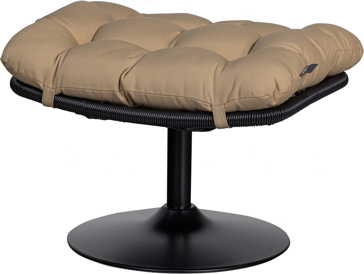 Udendørs taburet/skammel WOOOD Vive  -  sort rattan, sandfarvet pude, H37ÃB46ÃL63 cm