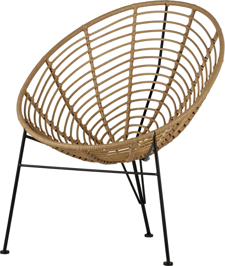 Loungestol/lænestol WOOOD Jane natur  -  holdbar PE-materiale med sort metalstel, indbydende design til stue og terrasse