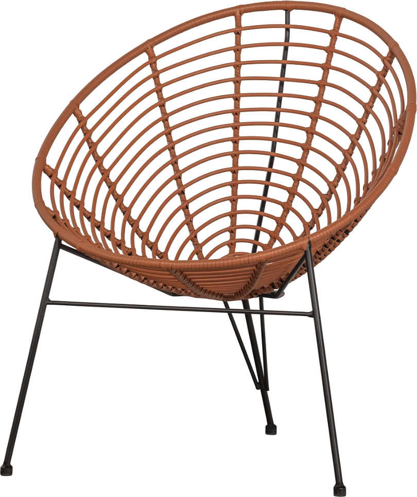 Loungestol WOOOD Jane Brun  -  vejrbestandig relaxstol i PE & sort metalstel, H88ÃB72ÃL81 cm