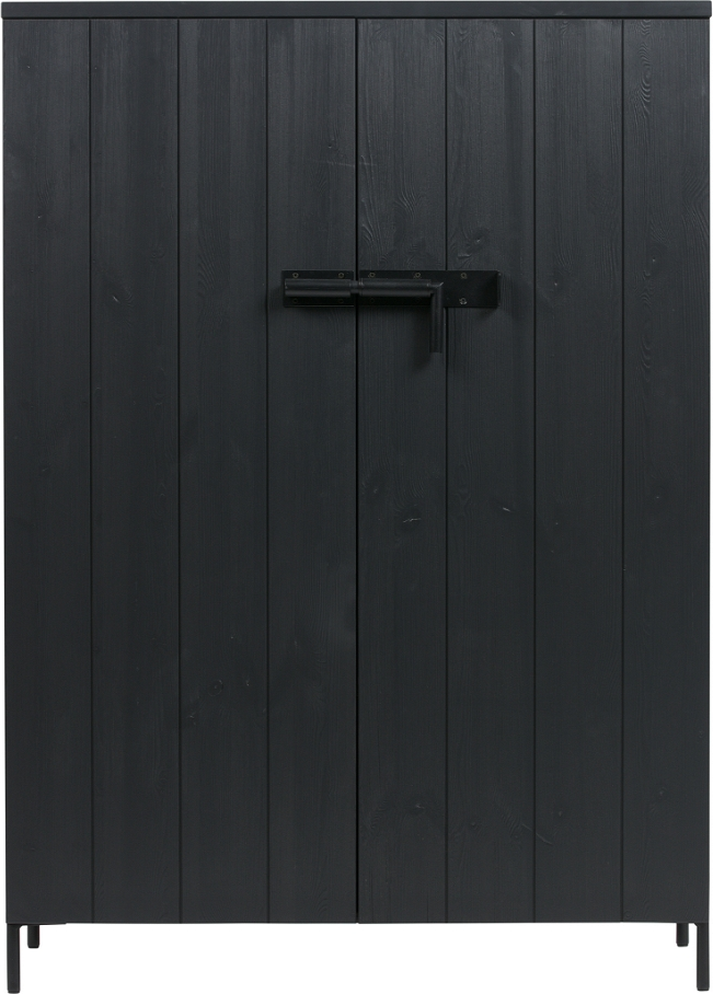 Opbevaringsskab WOOOD Bruut 2-dørs sort  -  fyrretræ H140xB100xD41 cm